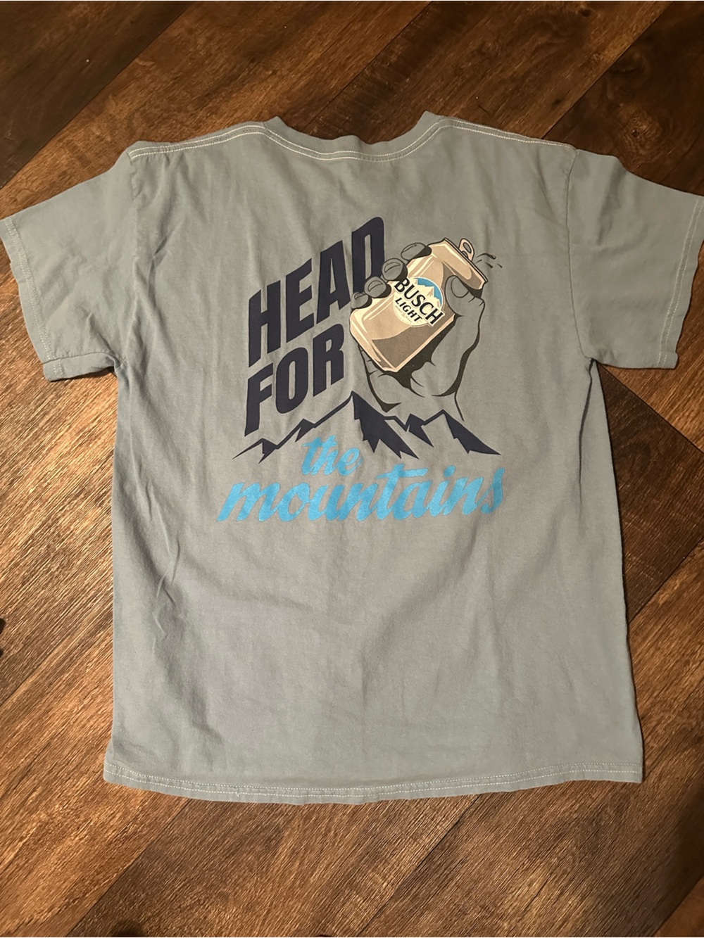 Busch Light "Head for the Mountains" Short Sleeve Tee - Light Blue